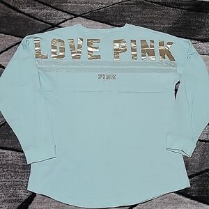 VS PINK 2015 Gold Shine Campus Fleece Crew Sweatshirt